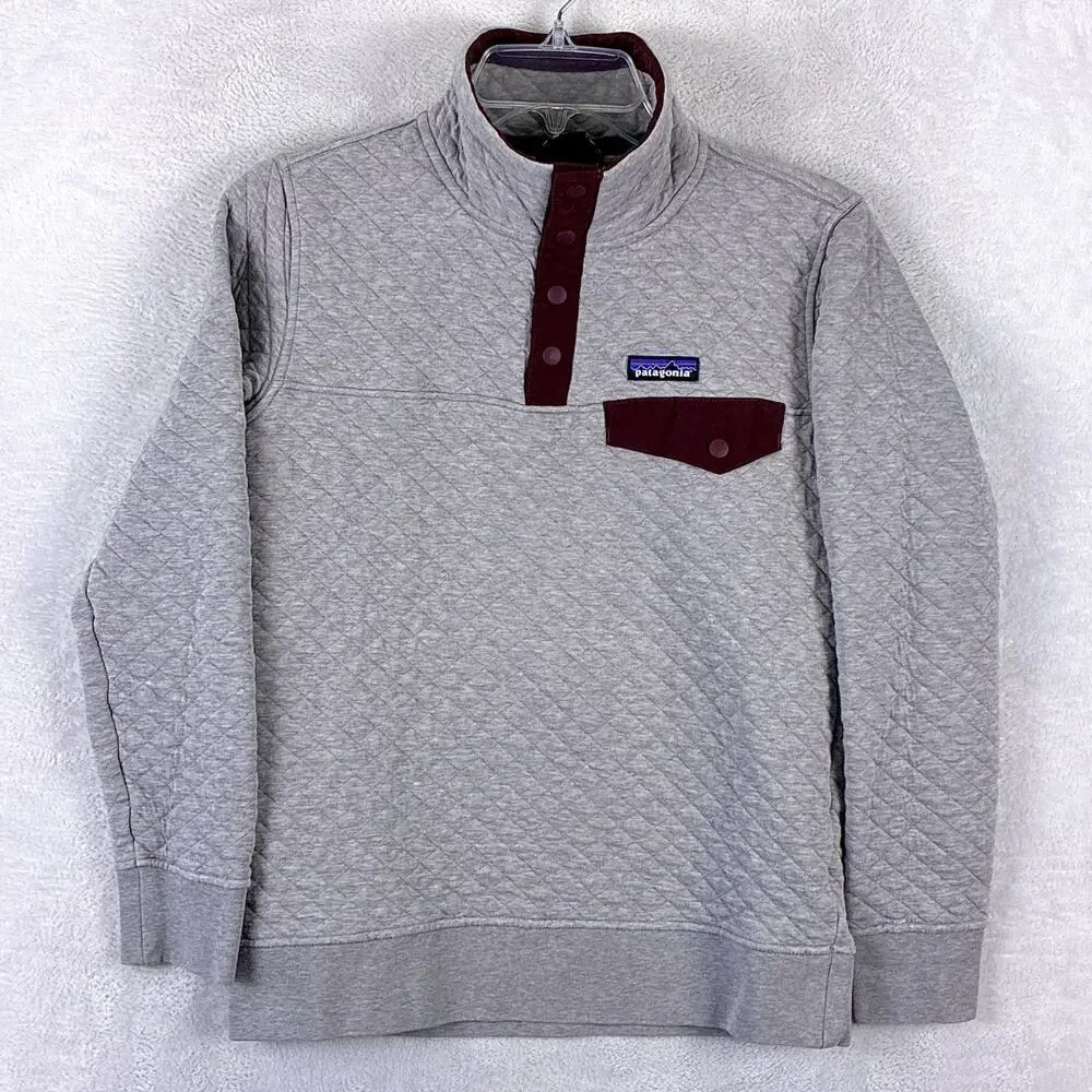 Patagonia Snap T Quilted Pullover Sweater Womens XS Gray Maroon Outdoors Preppy - Picture 2 of 11